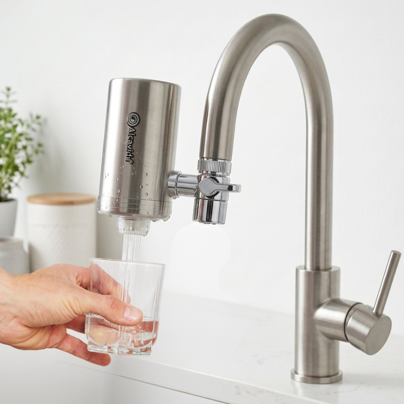 Filtro de agua para el grifo Alcavida | agua filtrada desde el grifo de tu casa