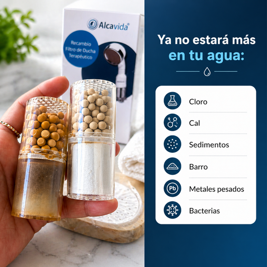Filtro de ducha Terapéutico Alcavida |Elimina la piel seca, caspa y caída del pelo desde el primer uso.