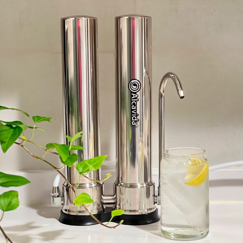 Filtro de agua para el grifo de 2 etapas Alcavida con membrana de ultrafiltración y filtro de carbon