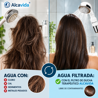 Filtro de ducha Terapéutico Alcavida | Elimina el 99% del cloro, piel seca, caspa y caída del pelo desde el primer uso.