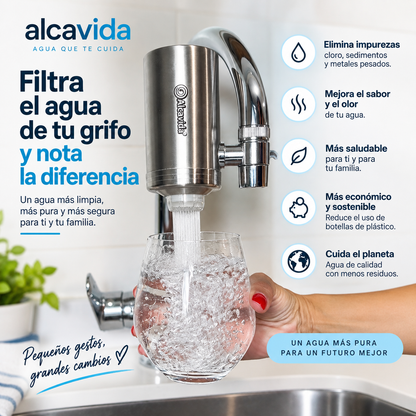 Filtro de Agua para Grifo Alcavida – Reduce hasta 148 Contaminantes, Filtración 0,1 Micras